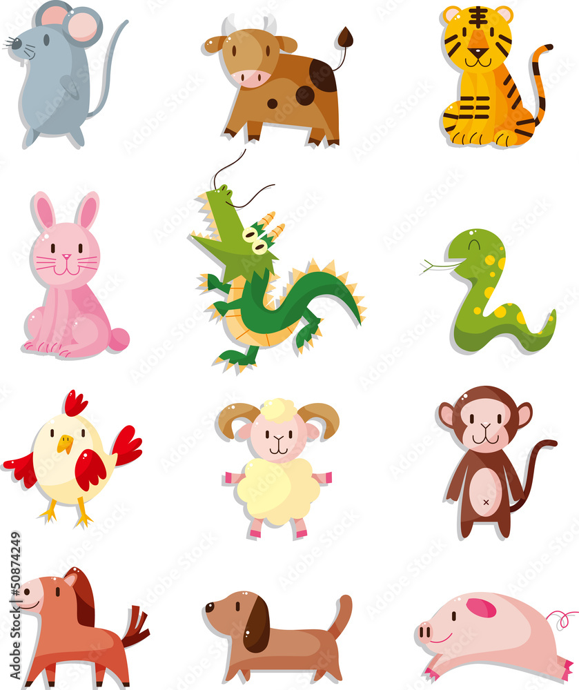 Fototapeta premium 12 animal icon set,Chinese Zodiac animal