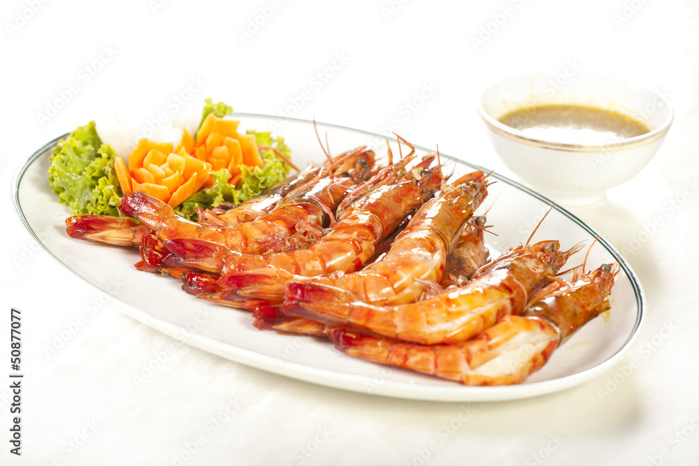 roasted shrimp, orange prawns roasted grill dish with sauce roasted shrimp, orange prawns roasted grill dish with sauce