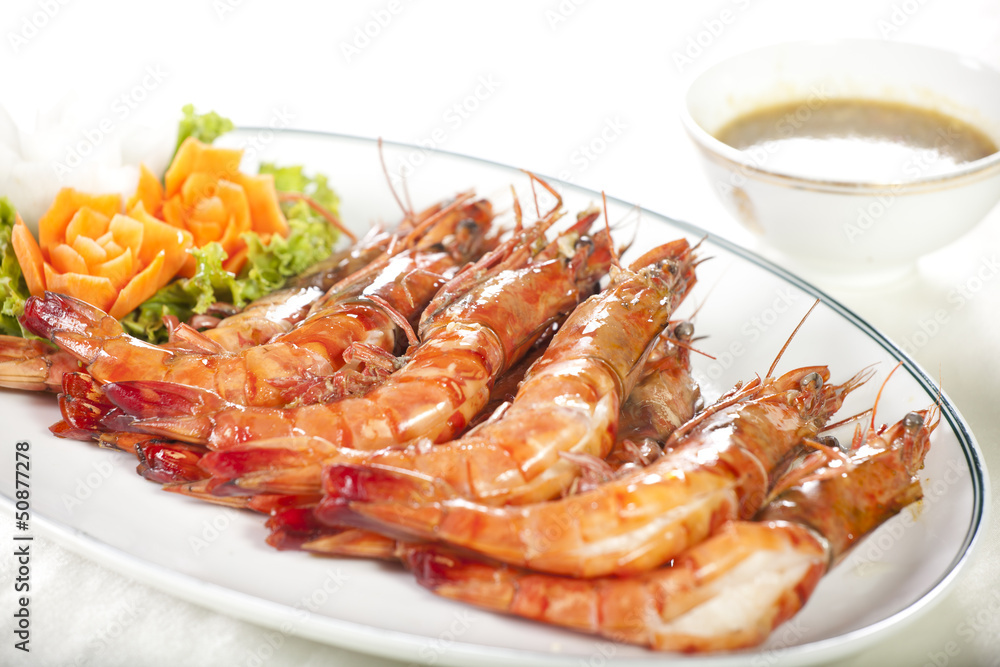 grilled shrimp, orange prawns roasted grill dish