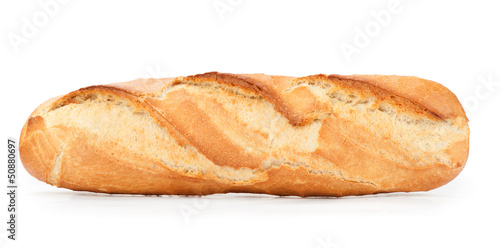 Loaf of French Baguette Bread over white