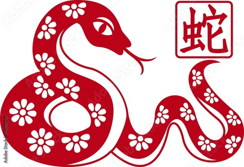 chinese paper cut out snake as symbol © ychty