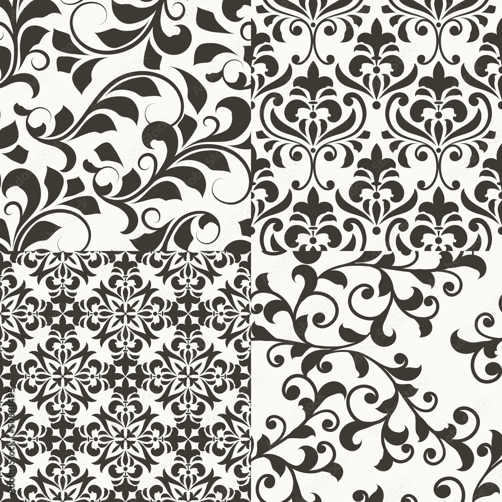 4 Seamless vector Floral Retro Patterns 4 Seamless vector Floral Retro Patterns