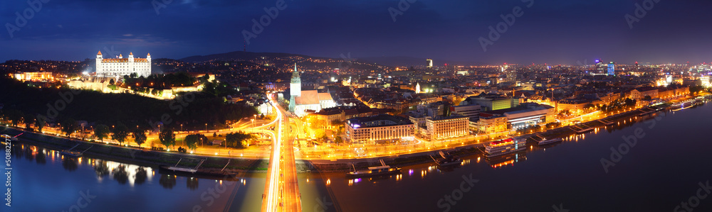 Bratislava panorama at night - aerial view