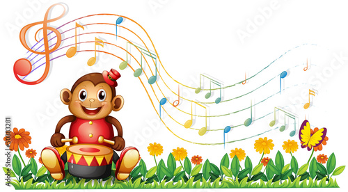 A monkey with a drum at the garden