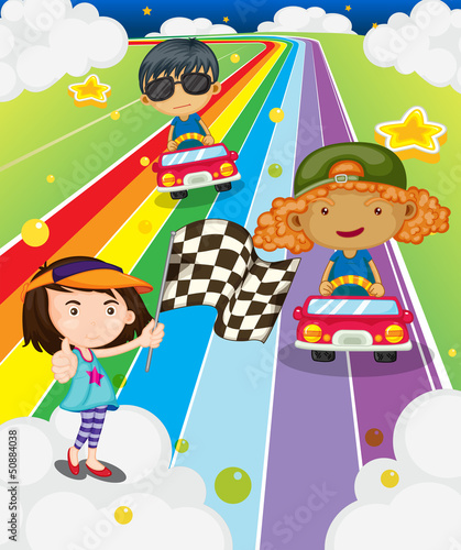 A car race at the colorful road