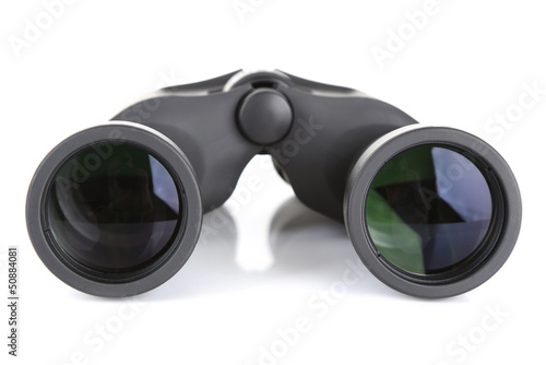 Black modern binoculars isolated on white