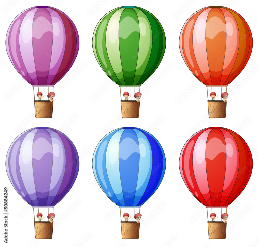 Six colorful hot air balloons