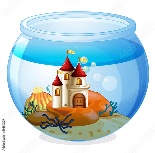 An aquarium with a castle