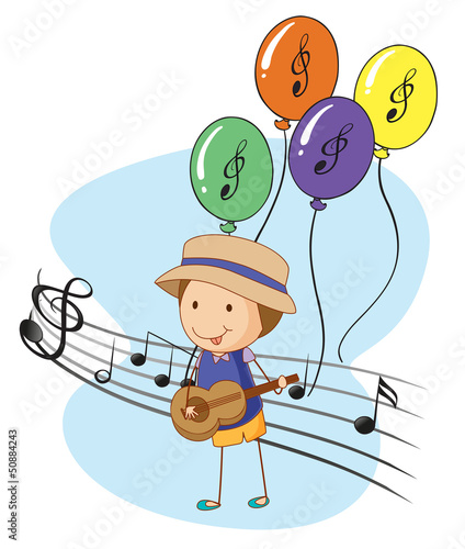 A young musician with balloons at the back photo