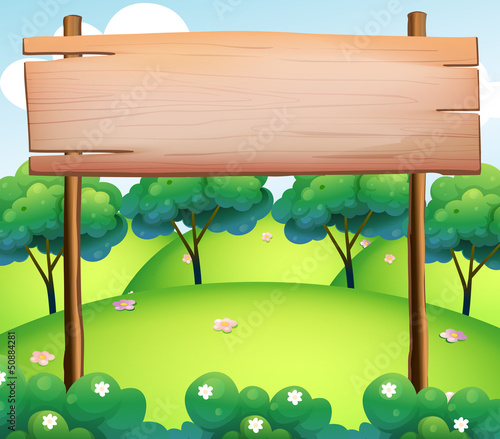 An empty wooden board at the top of the hills