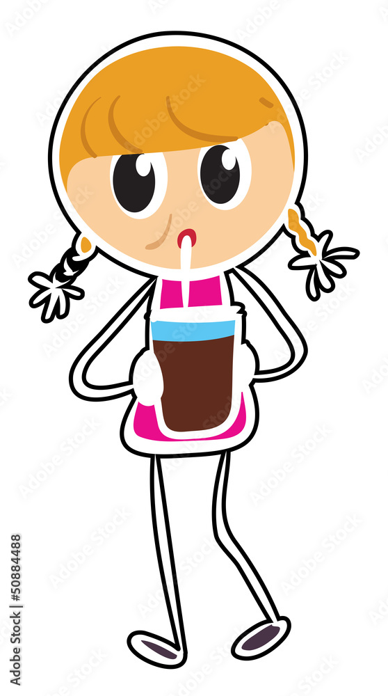 A sketch of a girl drinking a chocolate drink A sketch of a girl drinking a chocolate drink