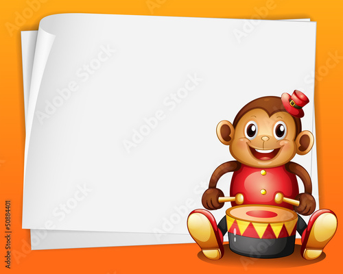 An empty sheet of paper with a musical monkey