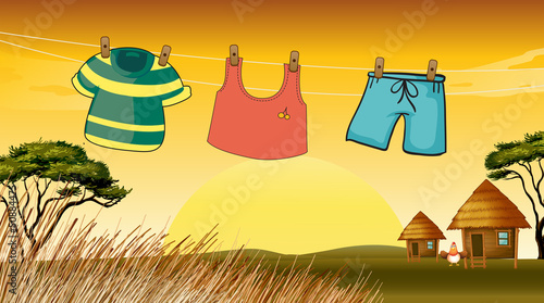 Clothes hanging in the wire