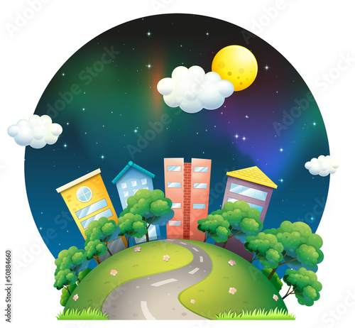 A city with tall buildings and trees