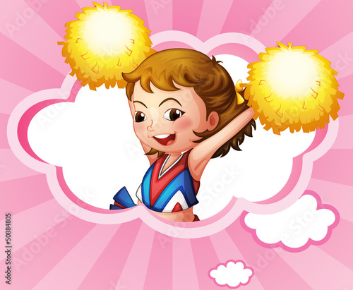 A cheerdancer with yellow pompoms