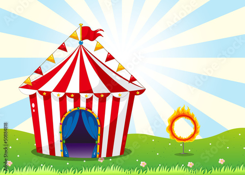 A circus tent and the ring with fire