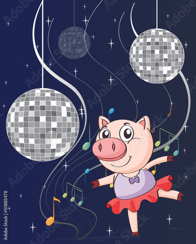 A pig dancing with disco lights