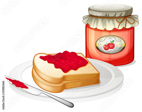 An apple jam with a sandwich in the plate