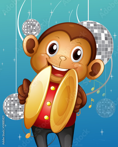 A monkey with cymbals in a disco house