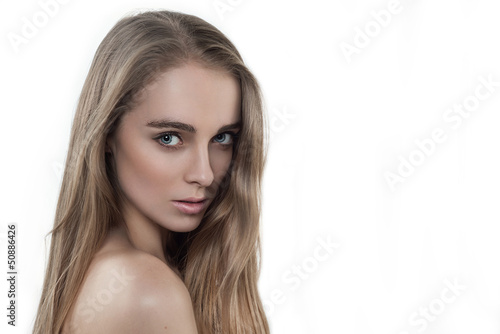 Natural beauty woman portrait isolated on white background