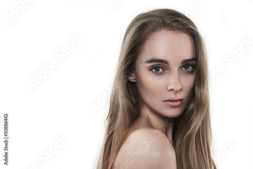 Natural beauty woman portrait isolated on white background