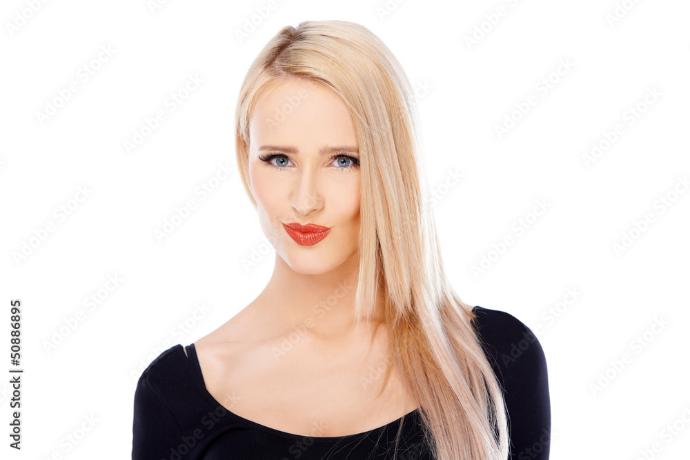 Long haired blond woman posing on white Long haired blond woman posing on white