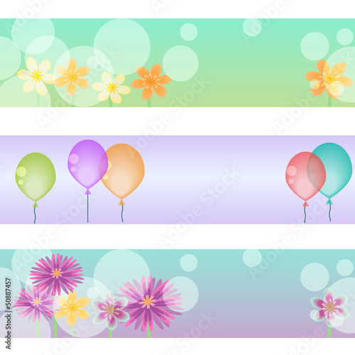Set of banners with balloons and flowers
