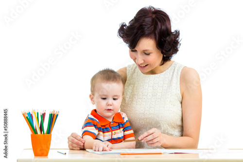 baby boy and mother drawing...