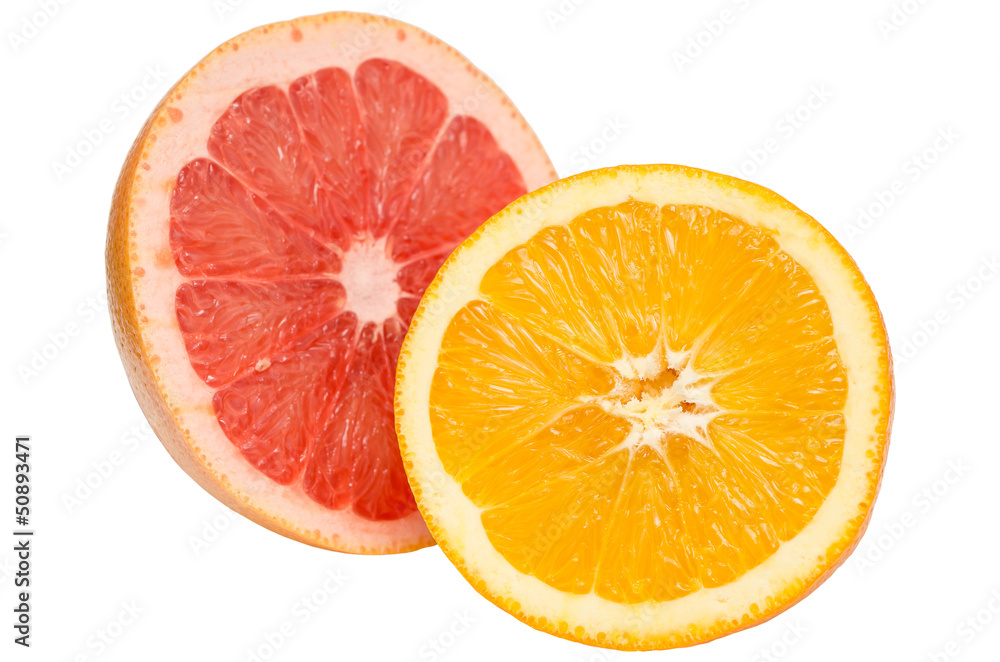 Tropical Fruits Pink Grapefruit and Orange Isolated Tropical Fruits Pink Grapefruit and Orange Isolated