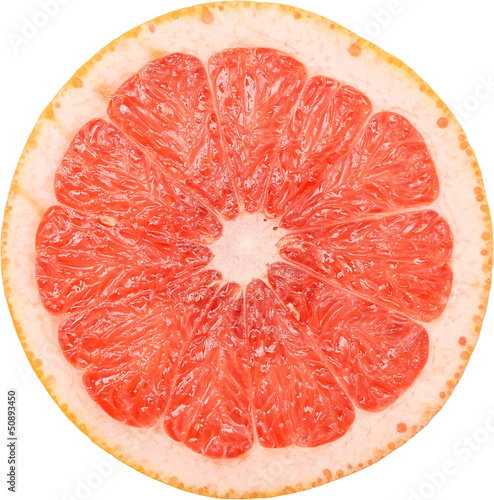 Pink Grapefruit Slice Isolated