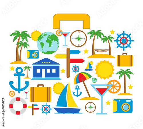 Travel suitcase with travel icons