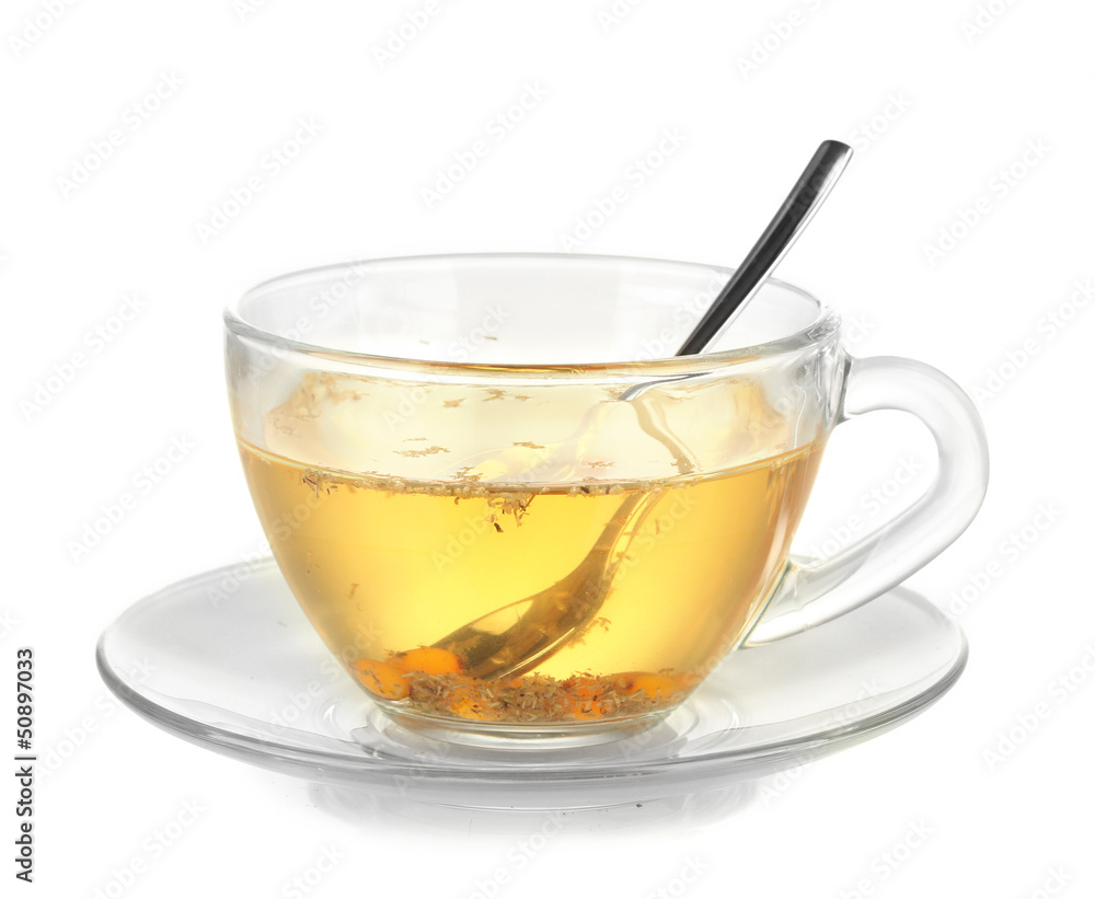 buckthorn broth in a glass cup isolated on white buckthorn broth in a glass cup isolated on white