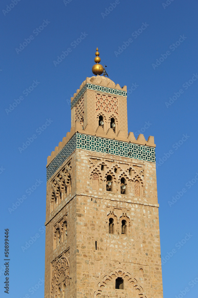 Koutoubia Mosque, most famous symbol of Marrakesh city, Morocco.