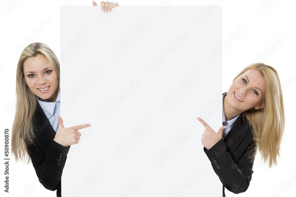 Zwei attraktive Fraue mit Freitext Tafel in der Hand Zwei attraktive Fraue mit Freitext Tafel in der Hand