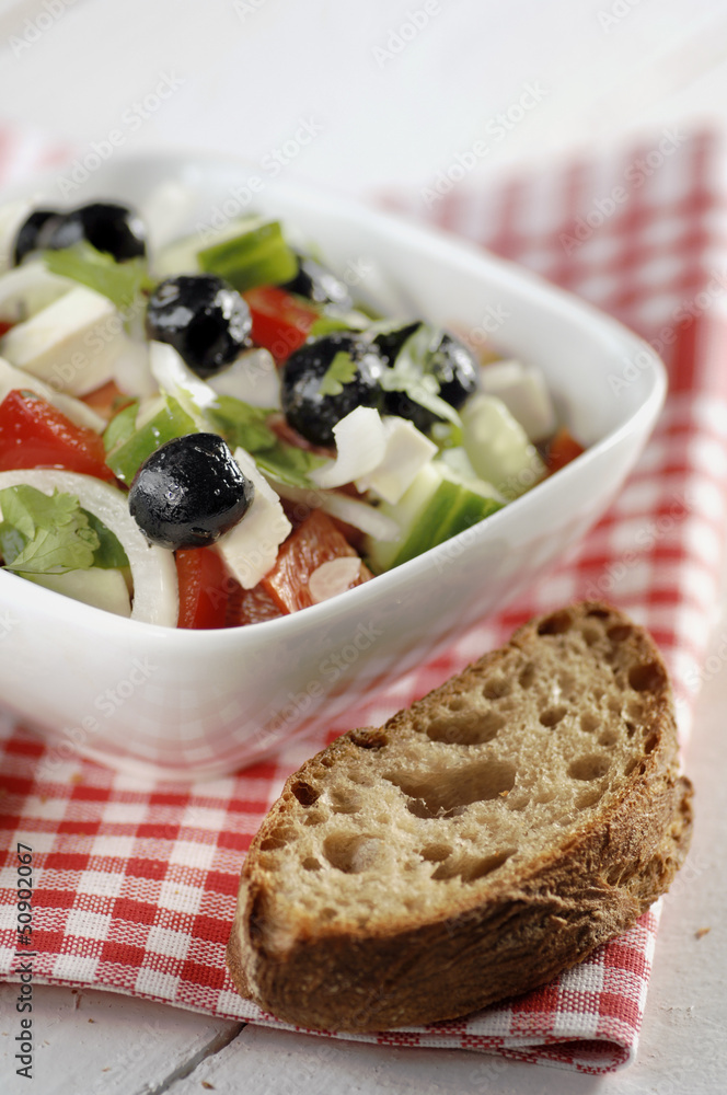 Greek salad with Olives, Tomato, Cucumber, Onions and Cheese Greek salad with Olives, Tomato, Cucumber, Onions and Cheese