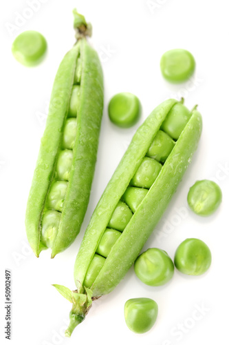 Wallpaper Mural Fresh green peas on white background Torontodigital.ca