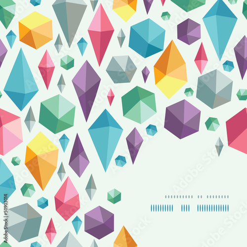 Vector hanging geometric shapes corner on colorful pattern