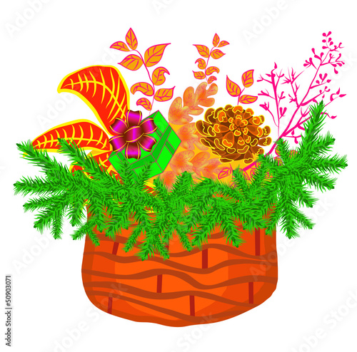 Christmas bouquet with cone and gift box