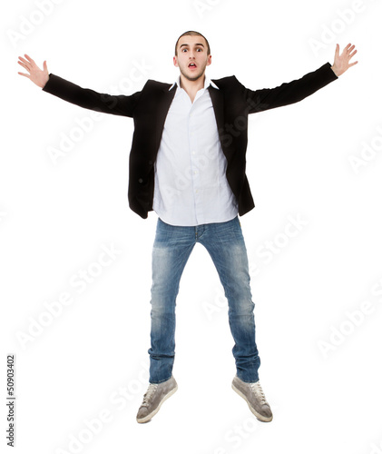 man jumps in empty space