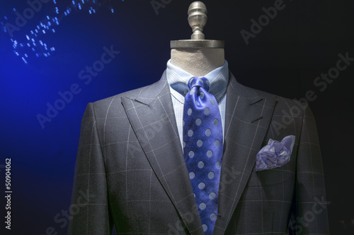 Gray Checkered Jacket With Checkered Shirt, Blue Polka Dots Tie