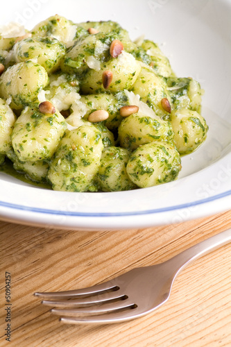Gnocchi with Rucola Pesto and Roasted Pine Nuts