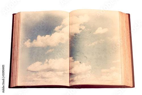 Old book with sky illustration