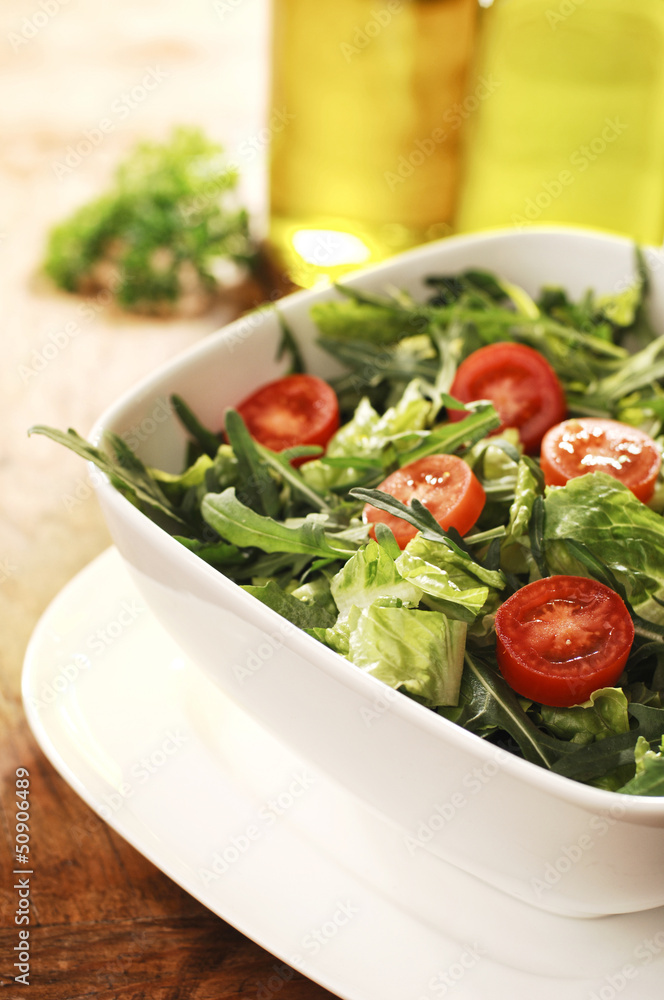 Fresh Green Salad with Arugula, Rocket and Cherry Tomatos Fresh Green Salad with Arugula, Rocket and Cherry Tomatos