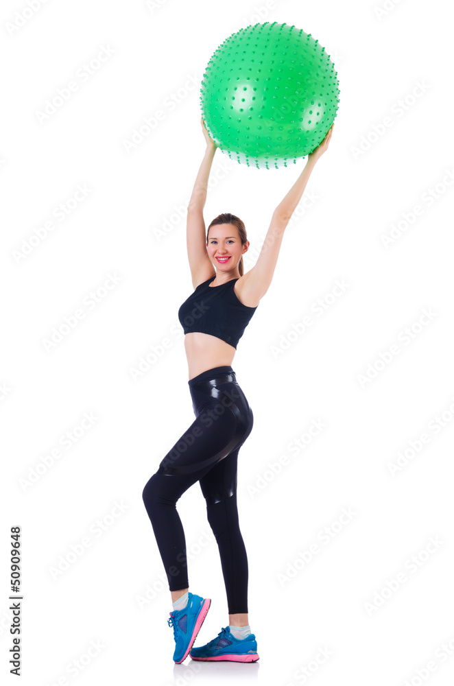Young girl with swiss ball doing exercise Young girl with swiss ball doing exercise