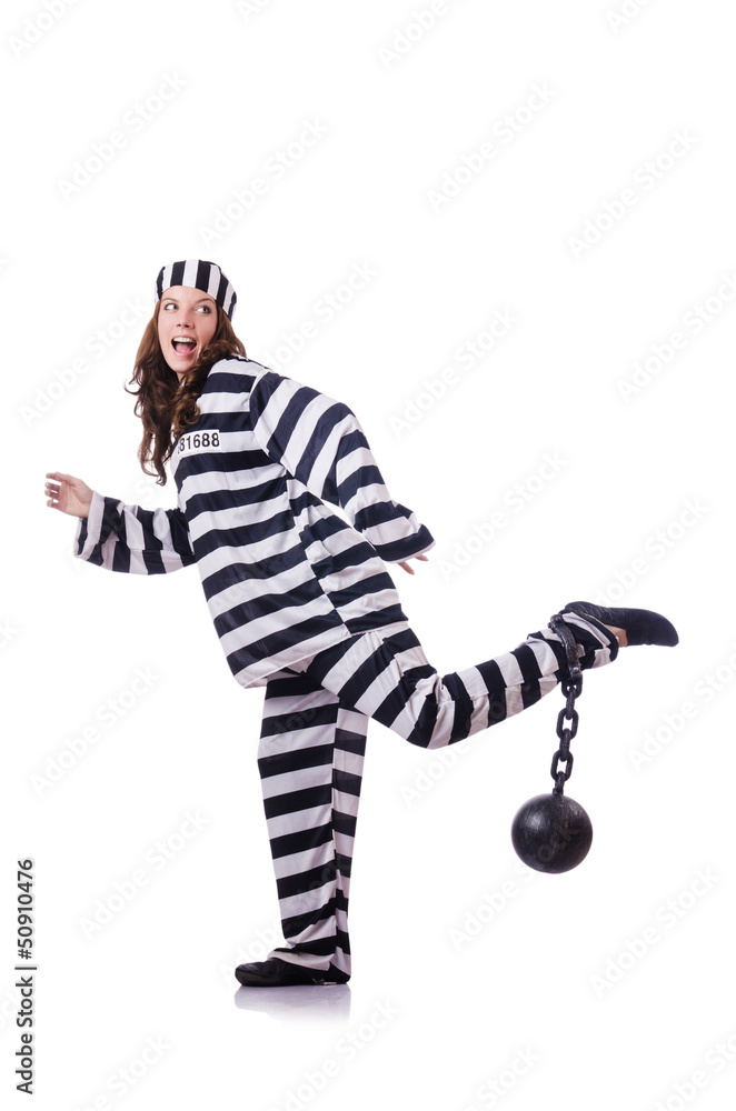 Prisoner in striped uniform on white Prisoner in striped uniform on white