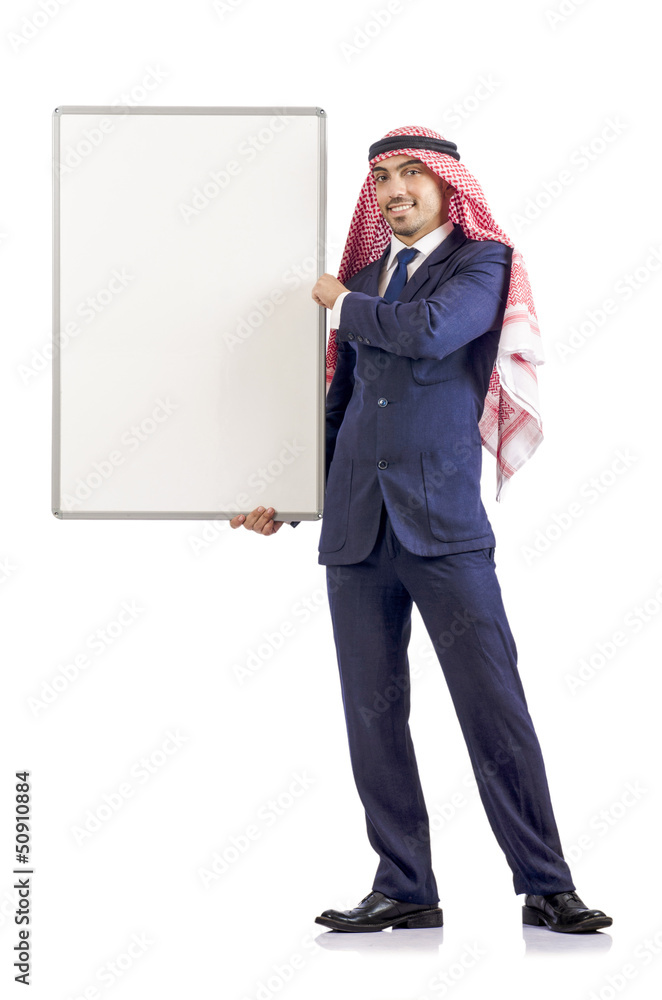 Arab man with blank board for message Arab man with blank board for message