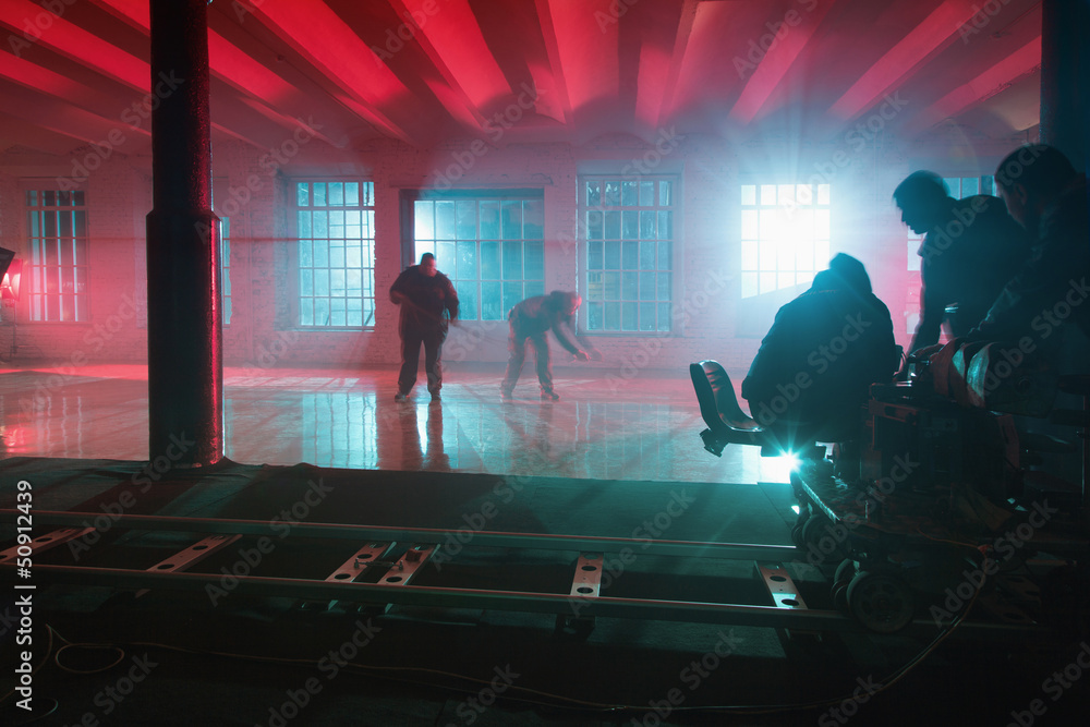 motion blur staff on the film set in studio