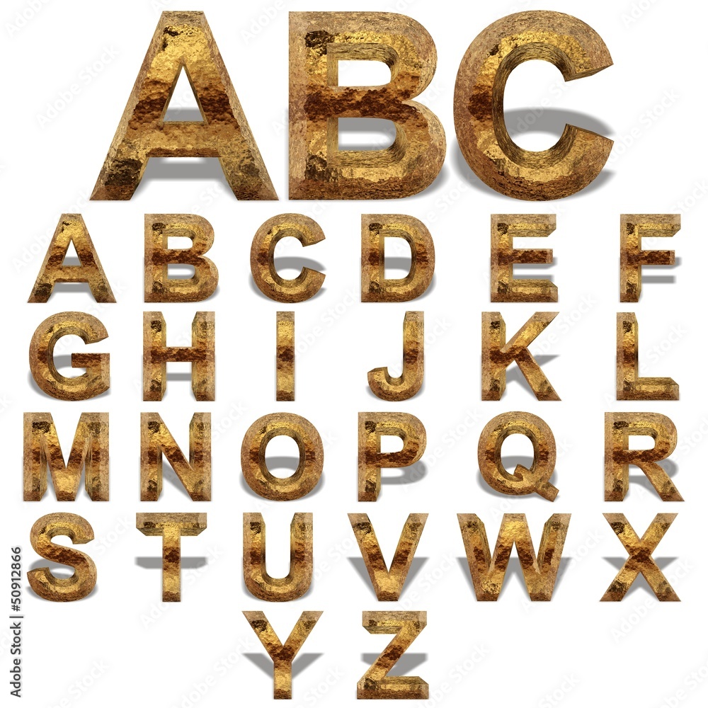 Conceptual 3D yellow shiny gold golden metal font set Conceptual 3D yellow shiny gold golden metal font set