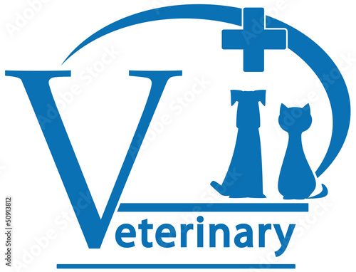 sign with pet - dog, cat on veterinary medicine symbol