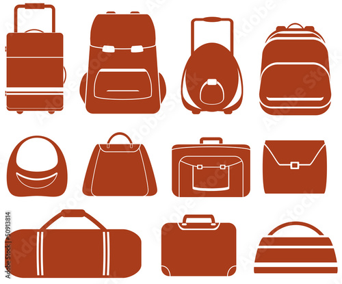 set many red isolated bag for man or woman